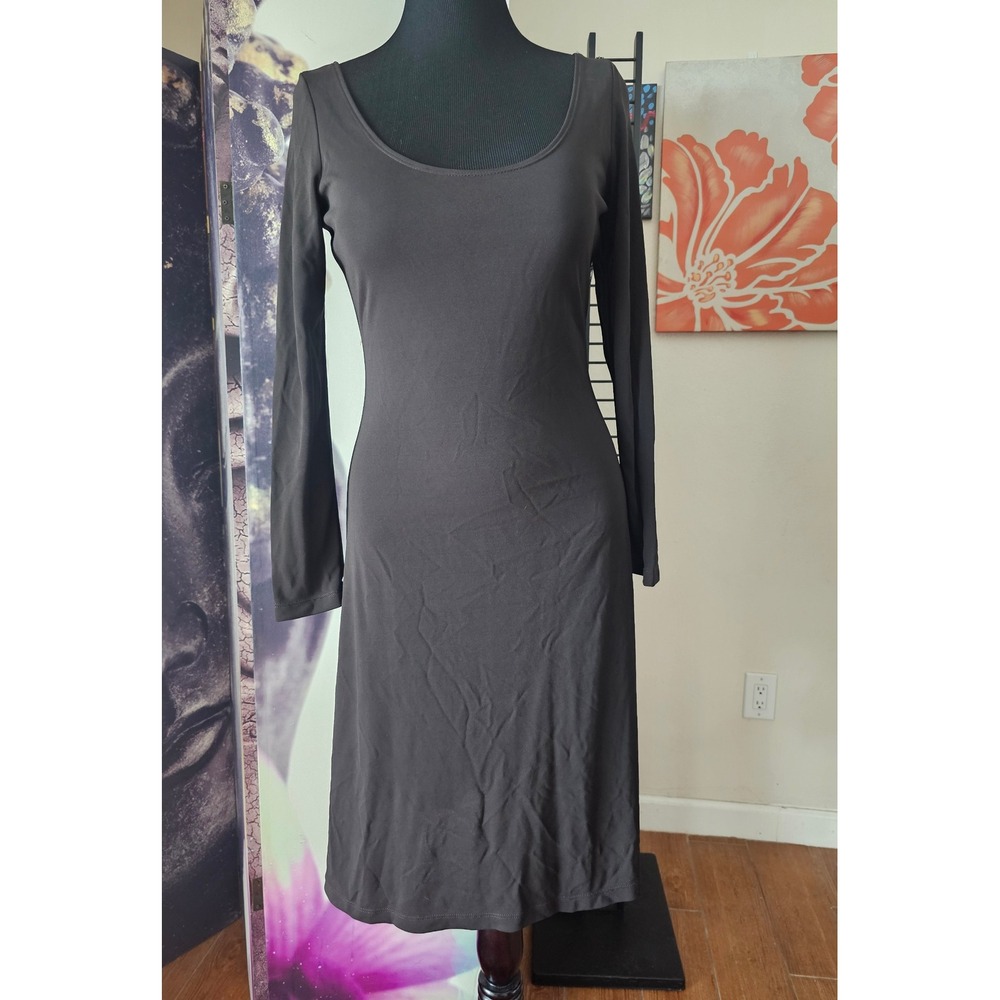 ABS by Allen Schwartz Dark Brown Scoop Neck Long Sleeve Dress Boston Proper sz L
